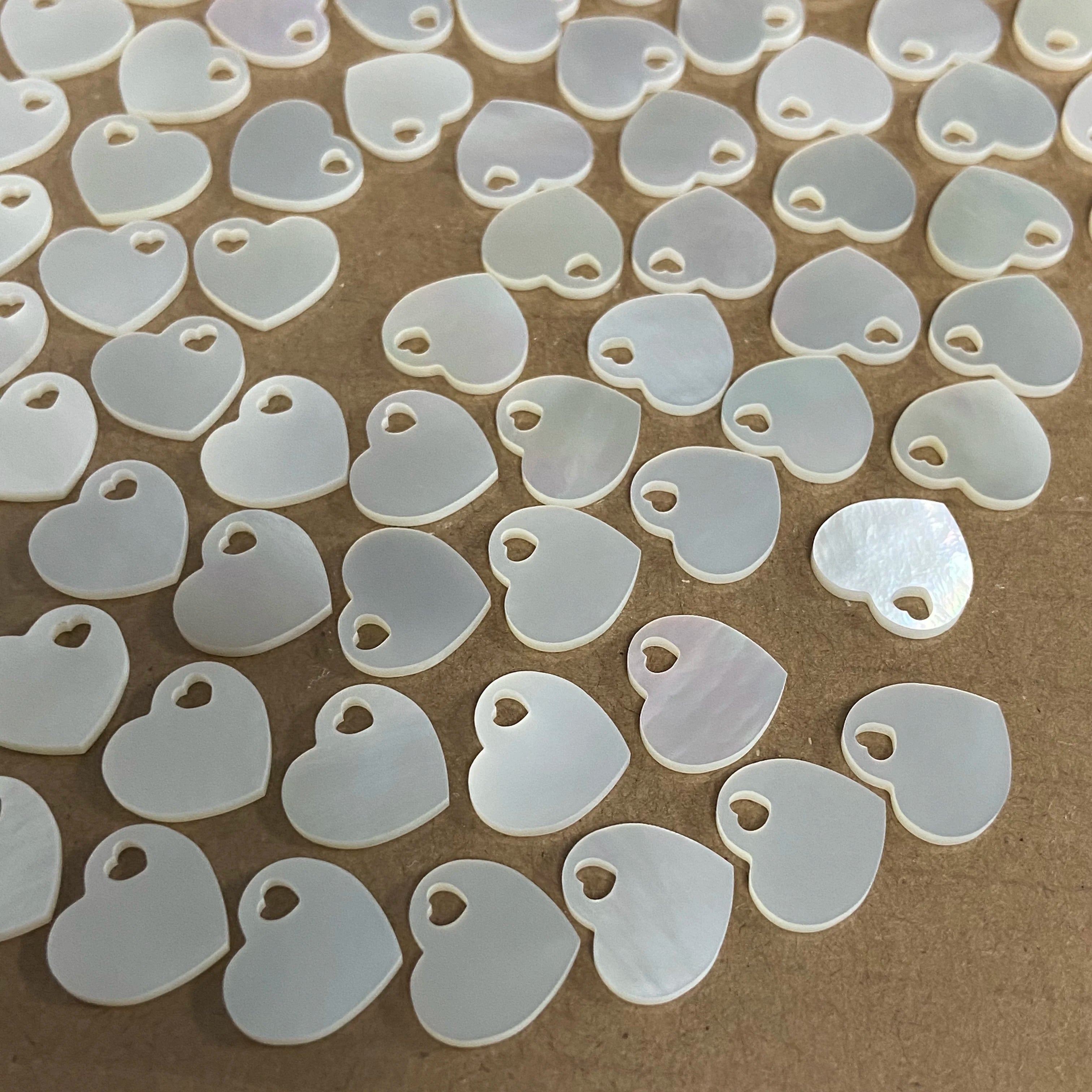 Natural Mother of Pearl Shell Double Flat Heart Shape Pendant Stone Drill Hole MOP Gemstone