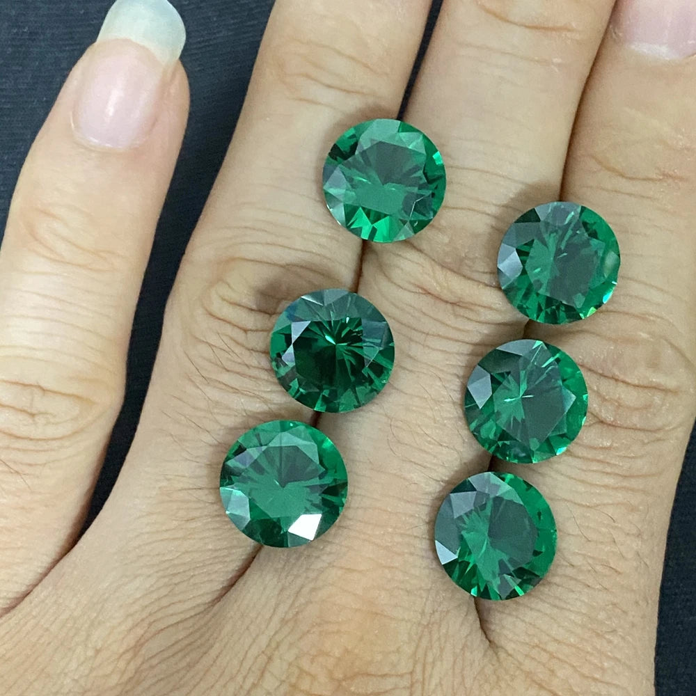 4mm-12mm High Temperature Resistance Loose Gemstone Round Green Nano Emerald Stone