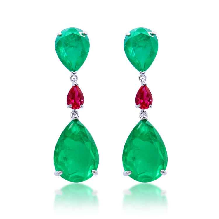 925 Silver Sterling Earrings Women Jewelry Cubic Zirconia Dangle Earrings Green Emerald Drop Earrings