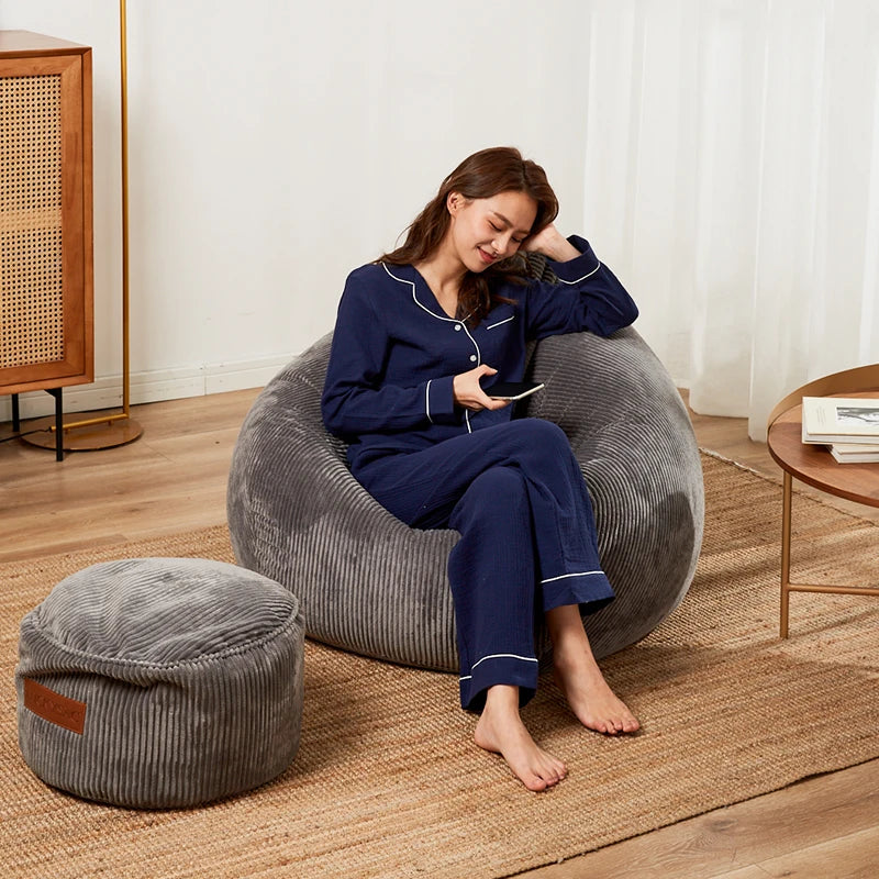 Modern Comfort Corduroy Bean Bag Chair for Adults Cozy Pouf Fabric for Living Room Sofa Furniture Chill Sitting Beanbag Covers