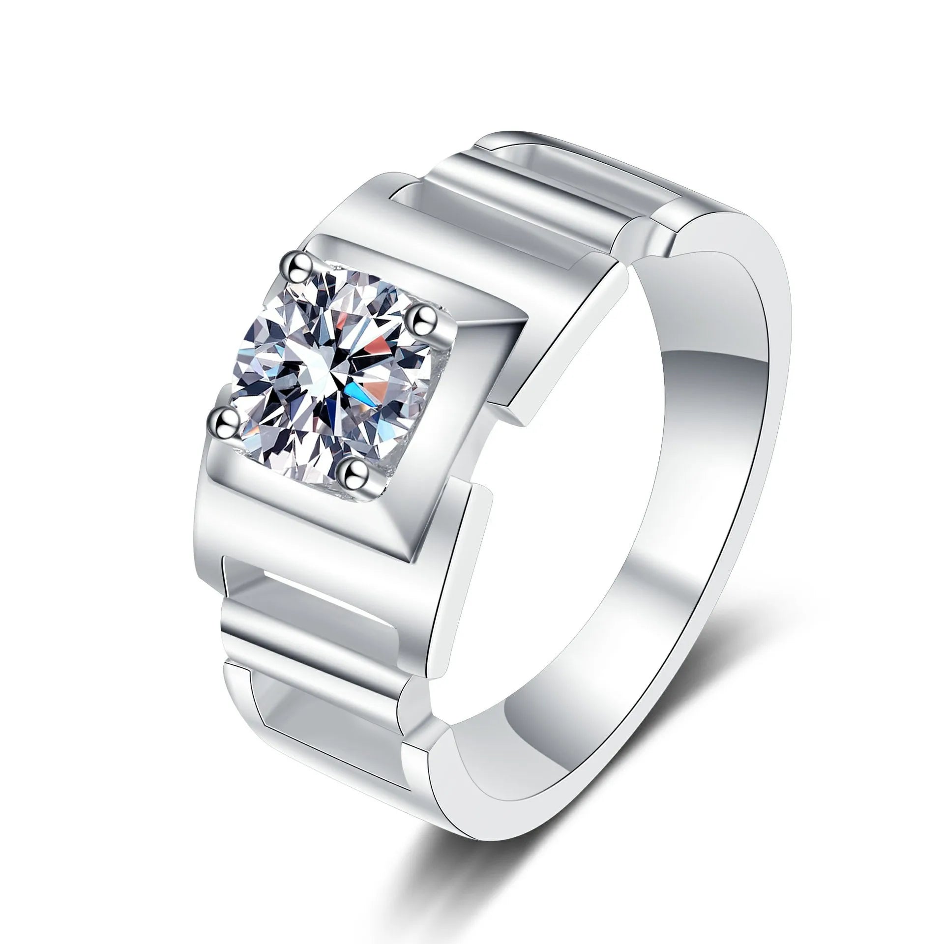 Simple Atmosphere 1 Carat Moissanite Diamond Wedding Ring for Men Four Claw Frosted Jewelry