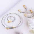 MECYLIFE Nail Bracelets Stainless Steel Adjustable Wire Bracelet Bangle Earring Set for Women Accessories