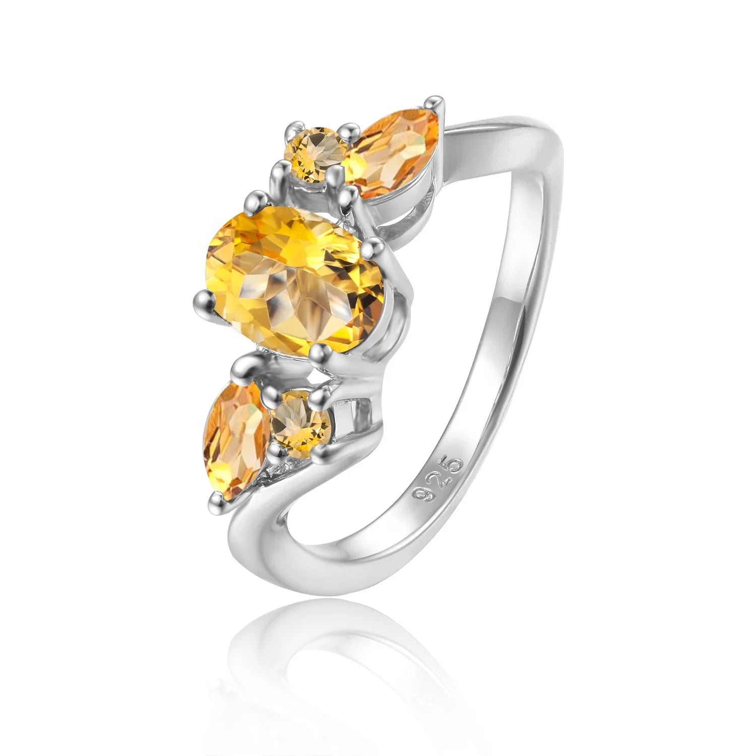 Abiding Latest Trendy Style Multi Gemstone Natural Pear Citrine 925 Sterling Silver Engagement Rings for Women