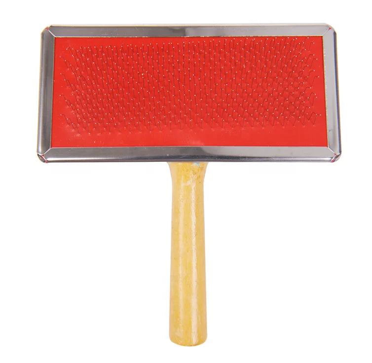 Pins Hair Remover Grooming Slicker Brush Comb Wholesale Custom Logo Wooden Handle Pet Dog Cat Steel Logo Wood Color Customized