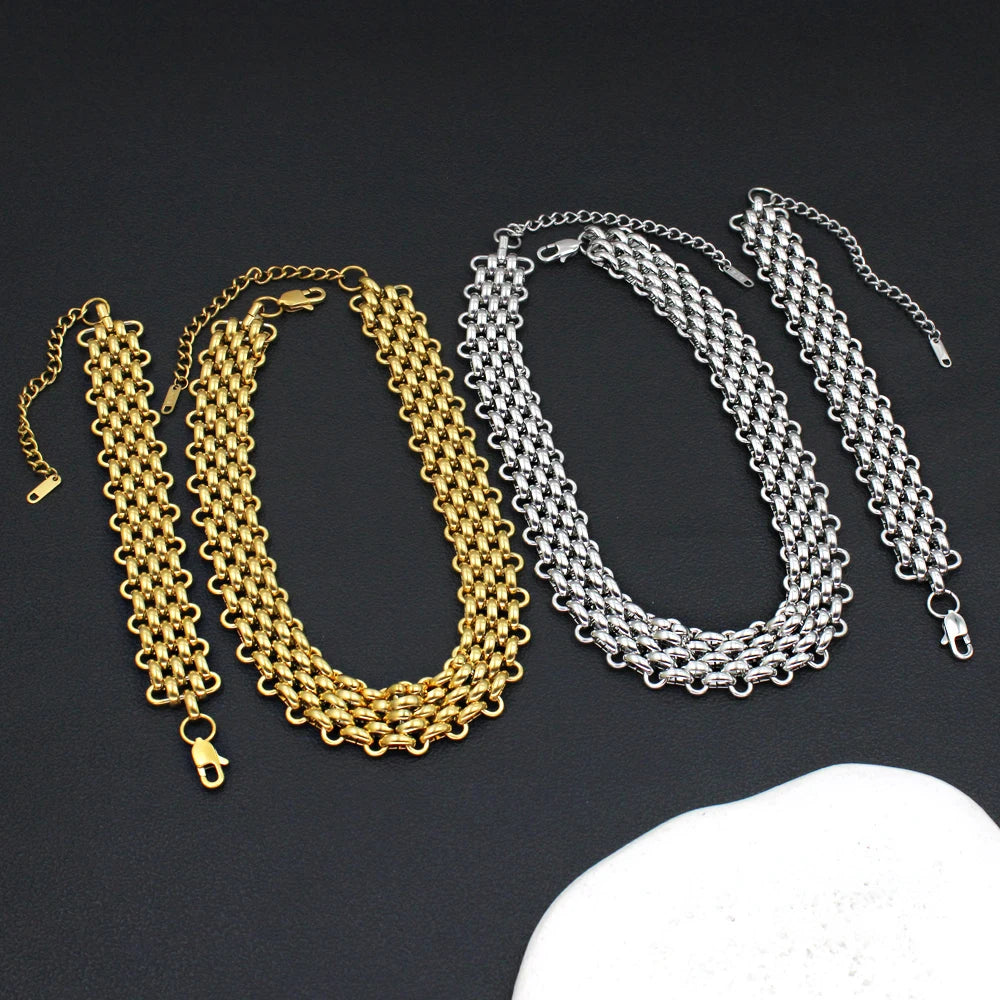 20mm Bohemia Popcorn Chain Stainless Steel Jewelry Set Chic Women Premium Golden Accessories DIY Daily Wear