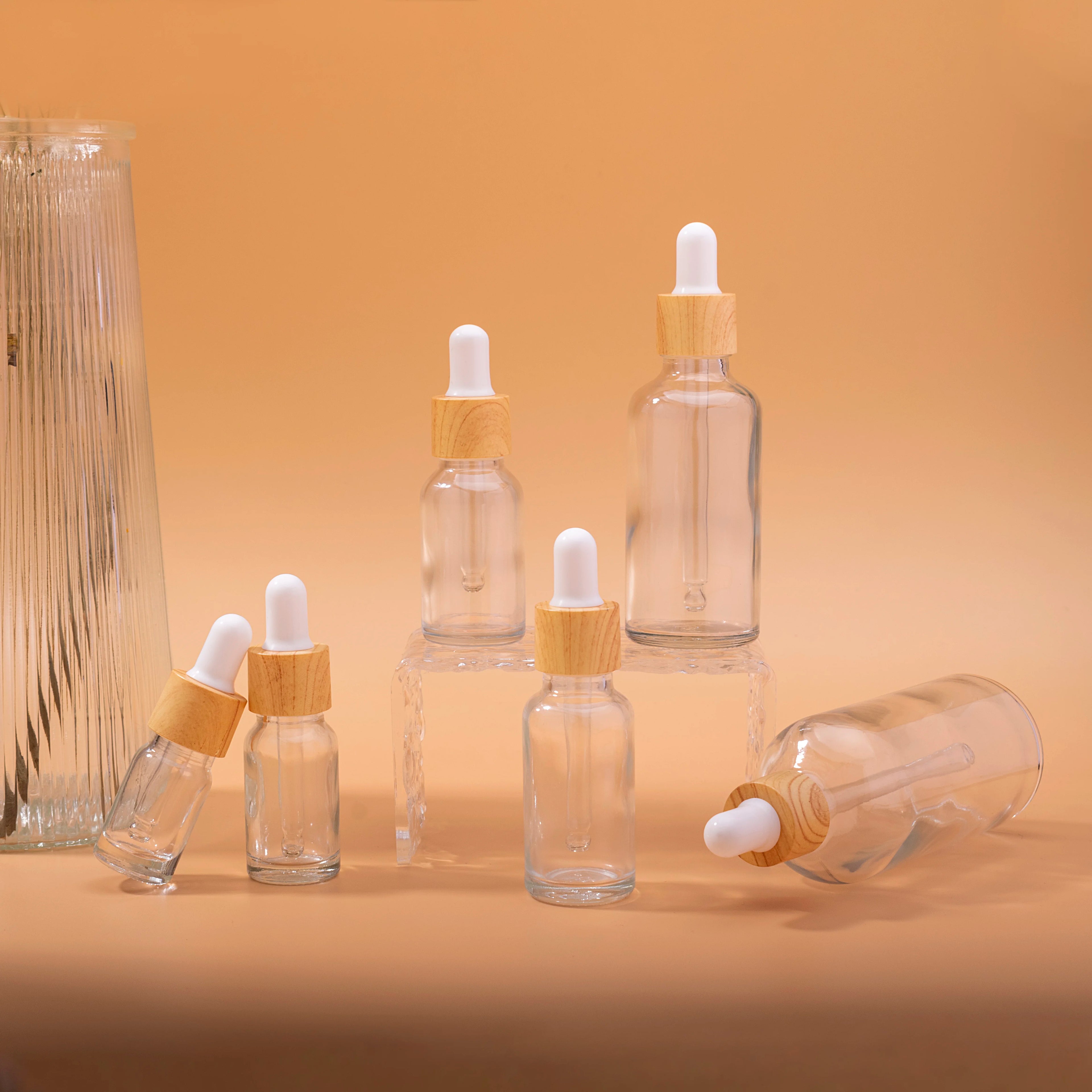 30ml 50ml 100ml Round Transparent Essential Oil Serum Glass Bottle Essential Oil clear Glass Bottle with Dropper