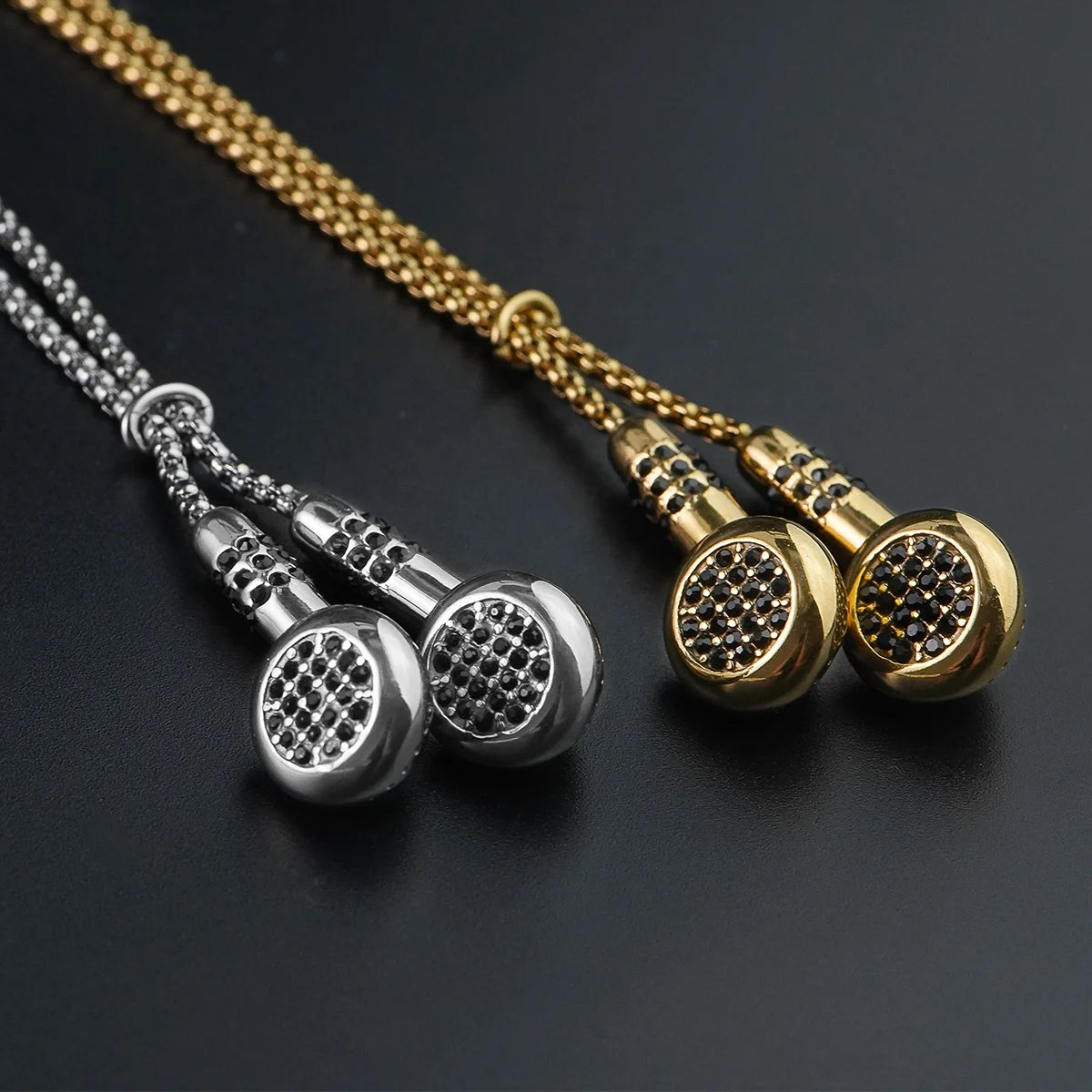 New Arrivals Stainless Steel Headset Design Charm Earphone Pendant Necklace Earplug Gold Steel Color