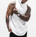Custom LOGO Workout Bodybuilding Long Loose Mesh Muscle Men Sleeveless Gym Hoodies Cut Off T Shirt Mens Hooded Tank Tops