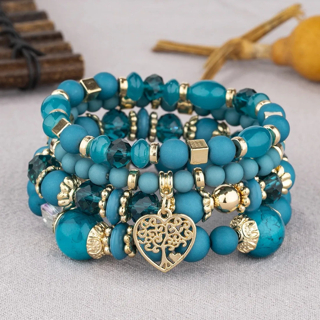 Heart Tree Of Life Charm Rope Bracelet Multi Layer Bohemian Jewelry Resin Charms Accessories for Women Beaded Bracelet & Bangle