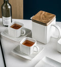 Nordic Acacia Wood Coffee Tea Set Eco-Friendly Ceramic Kettle Square Straight Grain Drop Shipping Creative Hotels Afternoon Tea