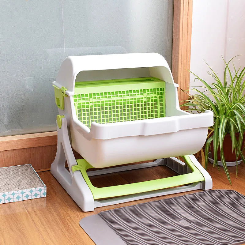 Semi-automatic Cat Litter Box Lazy Person No Need to Shovel Feces Big Cat Toilet Semi Enclosed Cat Litter Box
