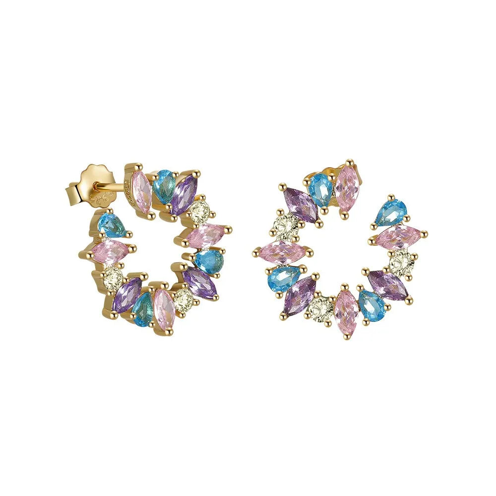 Color 4A Zircon Flower Charm Luxury Party Jewelry 925 Sterling Silver Stud Earrings Women