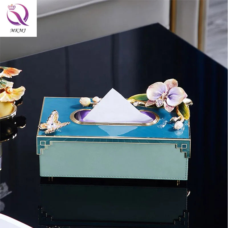 Modern Light Luxury Enamel Decoration Living Room Tabletop Cloisonne Tissue Box Paper Box for  Home Decoration