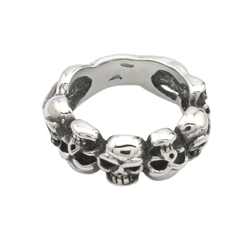 Index Finger Rings Stainless Steel Retro Trendy Hip-hop Personality Gothic Skull Charm Rings Silver Plated Invisible Setting