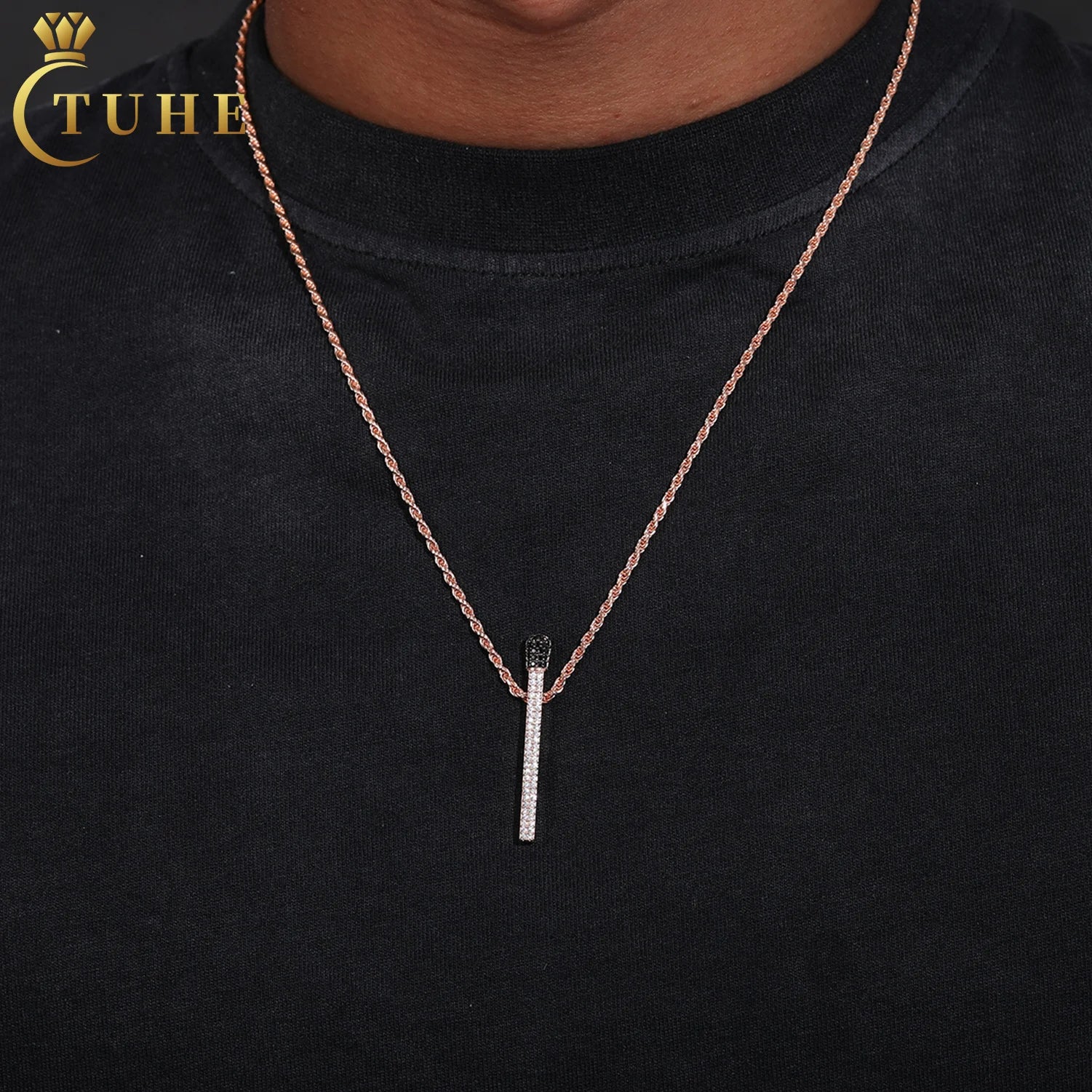 New Brand Design Rose Gold 925 Sterling Silver VVS Moissanite Diamond Iced Out Flame Necklace Set With Rope Chain for Women