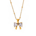 Vintage 18K Gold Plated Clear Cross Zircon Necklace Trendy Geometric Cubic Zirconia Bow Pendant Stainless Steel Unique Style