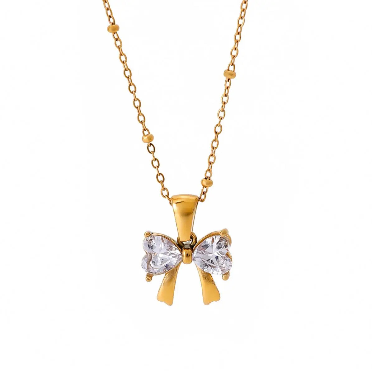 Vintage 18K Gold Plated Clear Cross Zircon Necklace Trendy Geometric Cubic Zirconia Bow Pendant Stainless Steel Unique Style