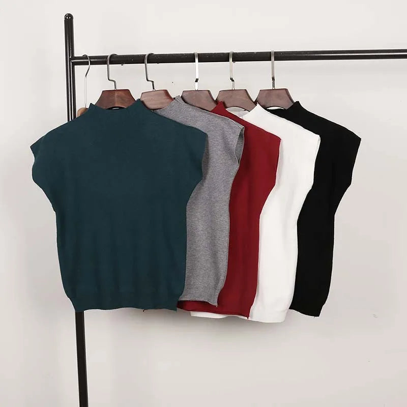 Wholesale 2026 Spring and Autumn New Turtleneck Sleeveless Women Knit Tops Short-sleeved Solid Color Wild Women's Sweaters