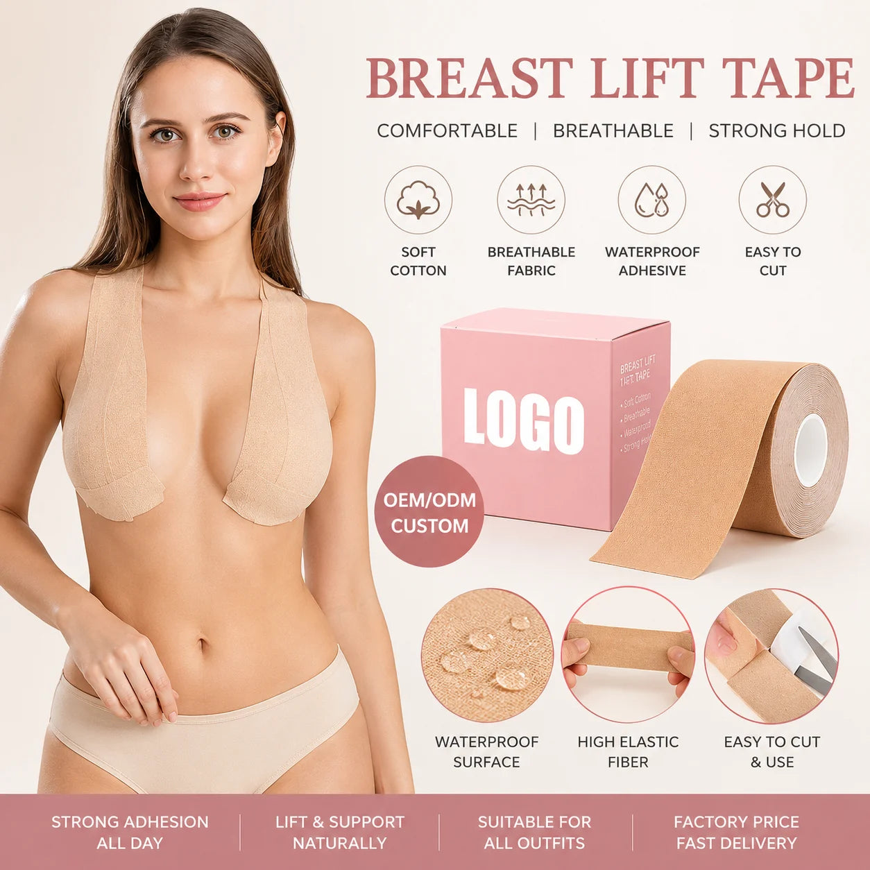 Factory Priced Elastic Breathable Cotton Breast Lift Bra Waterproof Adhesive Breast Boob Tape Box Box Underwear Accessories