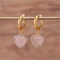 Cute Circled Gemstone Rhodonite Heart Charm Dangle Drop Earrings for Girl Women Fashion Jewelry Wholesale