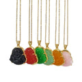 Stainless Steel Crystal Edge Buddha Pendant Necklace Multi Color Imitated Jade Religious Maitreya Jade Pendant Buddha Necklace MegaBDM