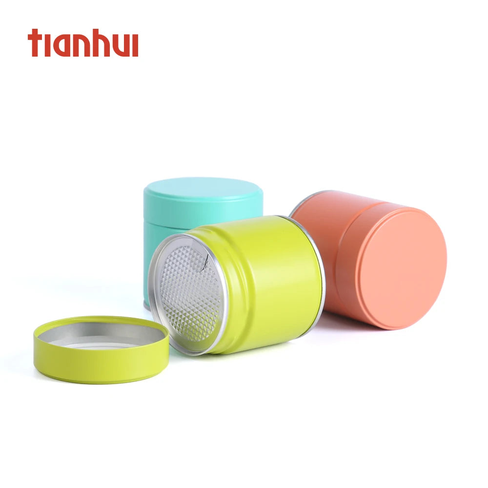 8oz 15oz Round Metal Powder Spice Tea Can Tin Storage Airtight Containers With Lids