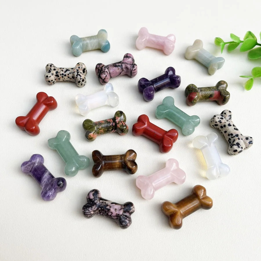Natural Crystal Carvings Bone Figurine Carved Opalite Rose Quartz Crystal Dog Bones for Gifts Healing Crystal Crafts Dog Bone