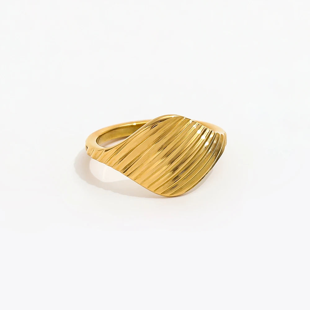 Joolim Jewelry Wholesale 18K Gold Plated Twill Line Non Tarnish Stainless Steel Band Ring for Women