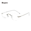 Boyarn Fashion Pure Titanium Rimless Eyeglasses Frames Optical Round Eye Glasses Spectacle Frame for Women Men Eyewear
