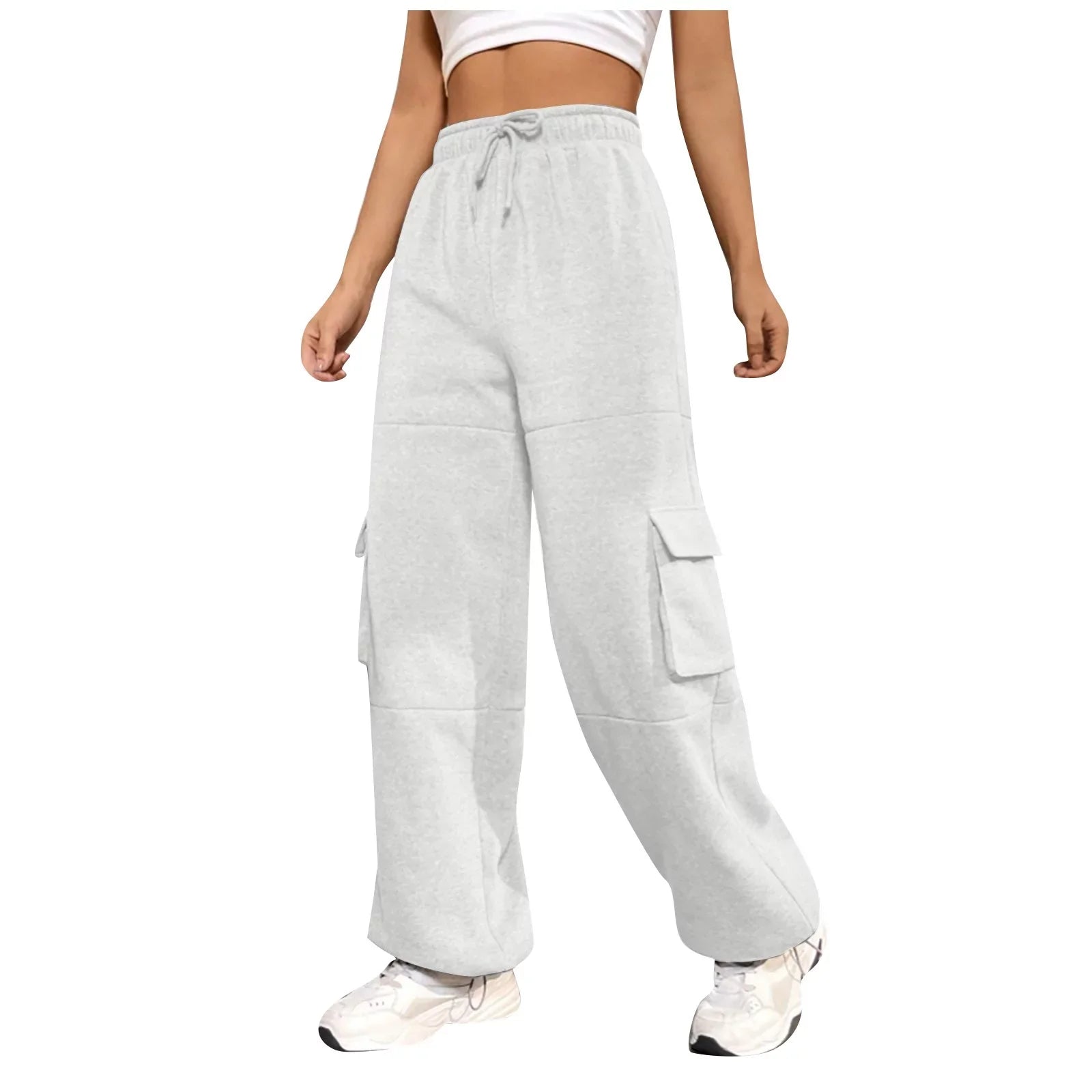 Sweatpants With Pockets Elastic Bottom Cinch Bottom Drawstring Straight Leg Cargo Sweatpants Workout Jogger Pants