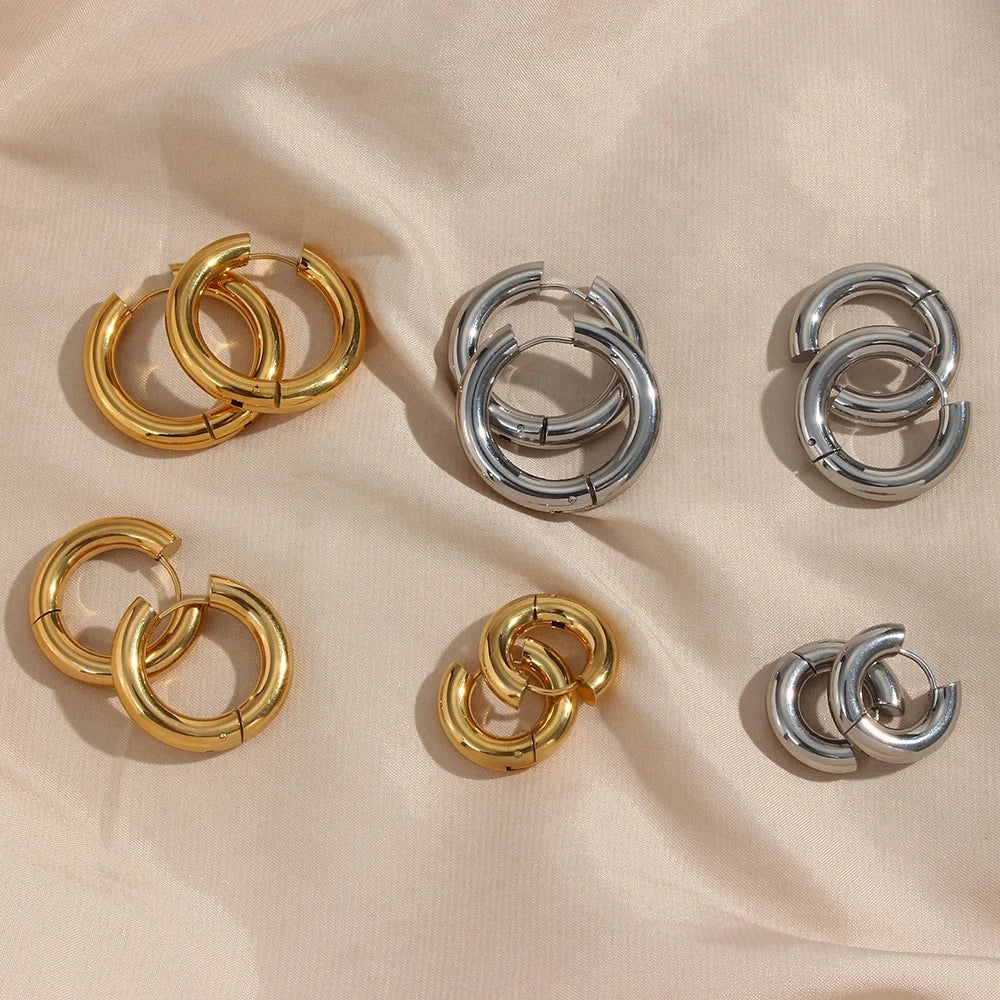 Dreamshow Simple Classical Hoop Earring Sets for Women Jewelry Gold Plated Stainless Steel Hoop Earring
