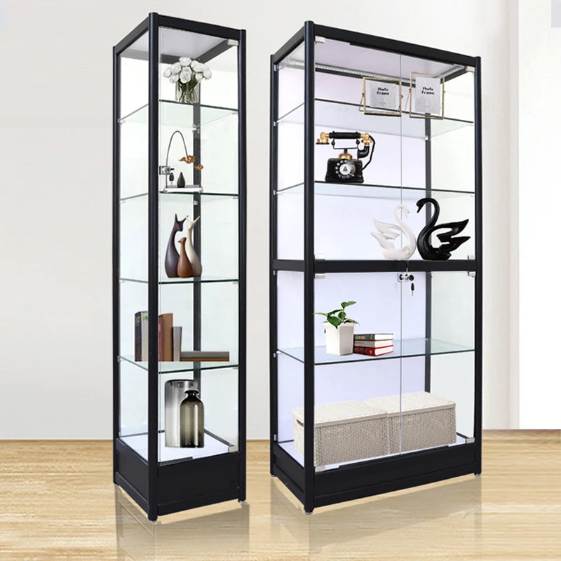 Customizable Aluminum Frame Glass Display Storage Cabinet With LED Light Glass Display Cabinet for smoke shop