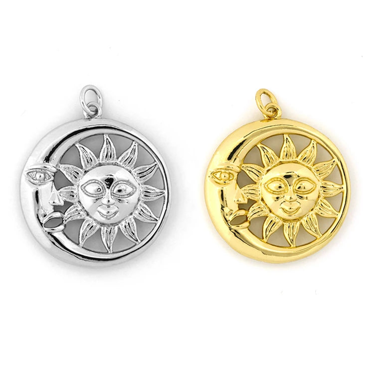 18k Brass Gold Plated Bohemian Style Zircon Moon Sun Charms Pendant for Necklace Making