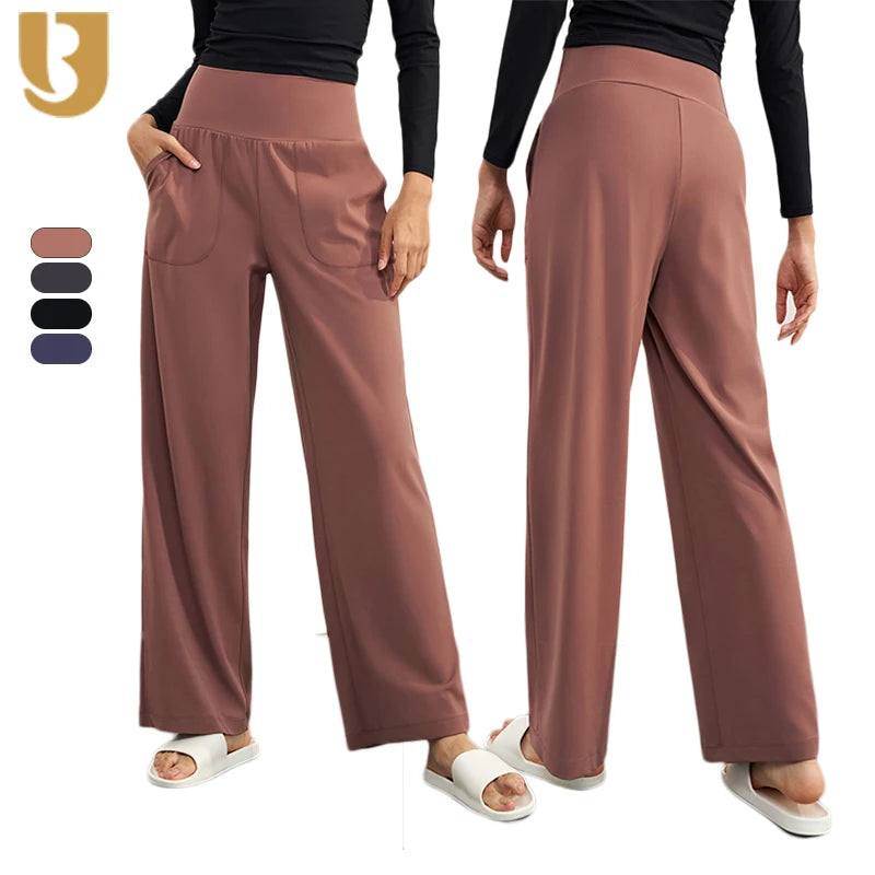Autumn Style High Waisted Straight Length Bell-Bottom Jogging Pants Side Pockets Pantswstring Casual Woman Yoga Flared