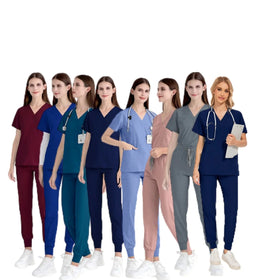 42109 in Stock Jogger Pants v Neck Lady Medical Scrub Nursing Kit Set Nurse Access Nursing Notes Uniforms
