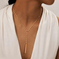 Joolim Jewelry Dainty Cross Link Chain Bar Tassel Necklace 18K Gold Plated Stainless Steel Adjustable Trendy Zirconia Necklace