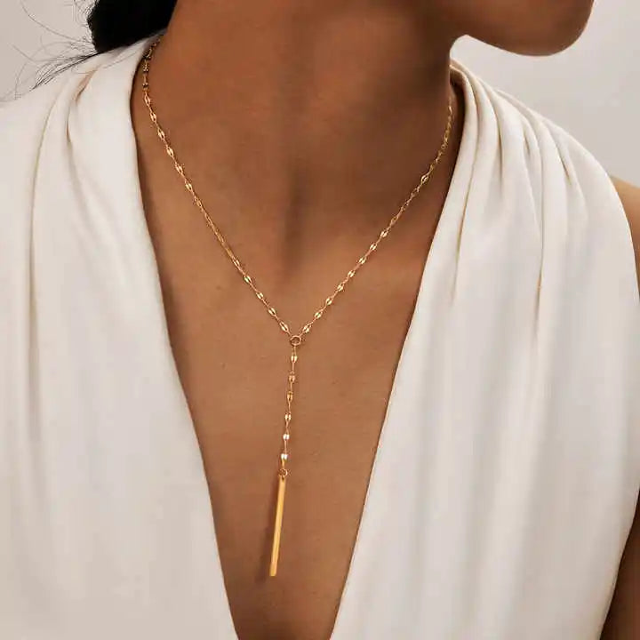 Joolim Jewelry Dainty Cross Link Chain Bar Tassel Necklace 18K Gold Plated Stainless Steel Adjustable Trendy Zirconia Necklace
