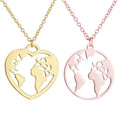 Dainty Non Tarnish Silver 18K Gold Plated Stainless Steel Round Heart Shaped World Map Pendant Necklace Jewelry for Women