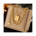 Vintage Double Titanium Steel Block Printed Head Pendant Necklace Collar Bone Necklace for Women Jewelry
