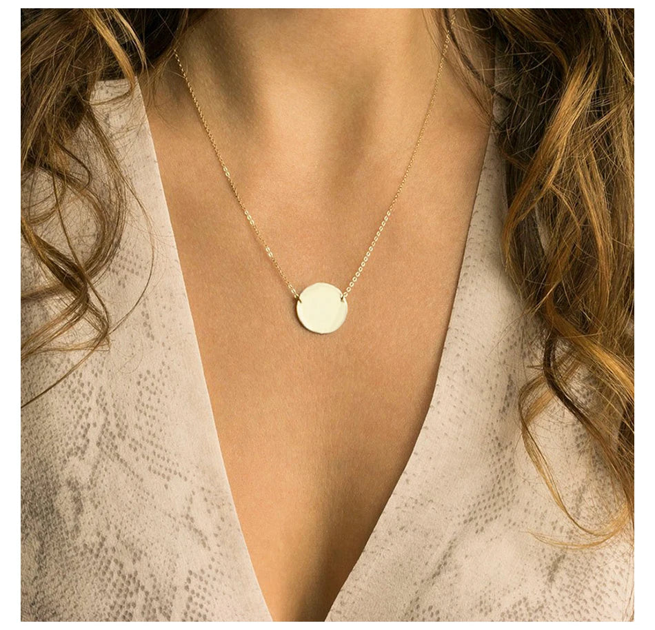 EManco Gold Disc Sublimation Engravable Initial Necklace Stainless Steel Jewelry Choker Chain Pendant Necklace Blanks Custom
