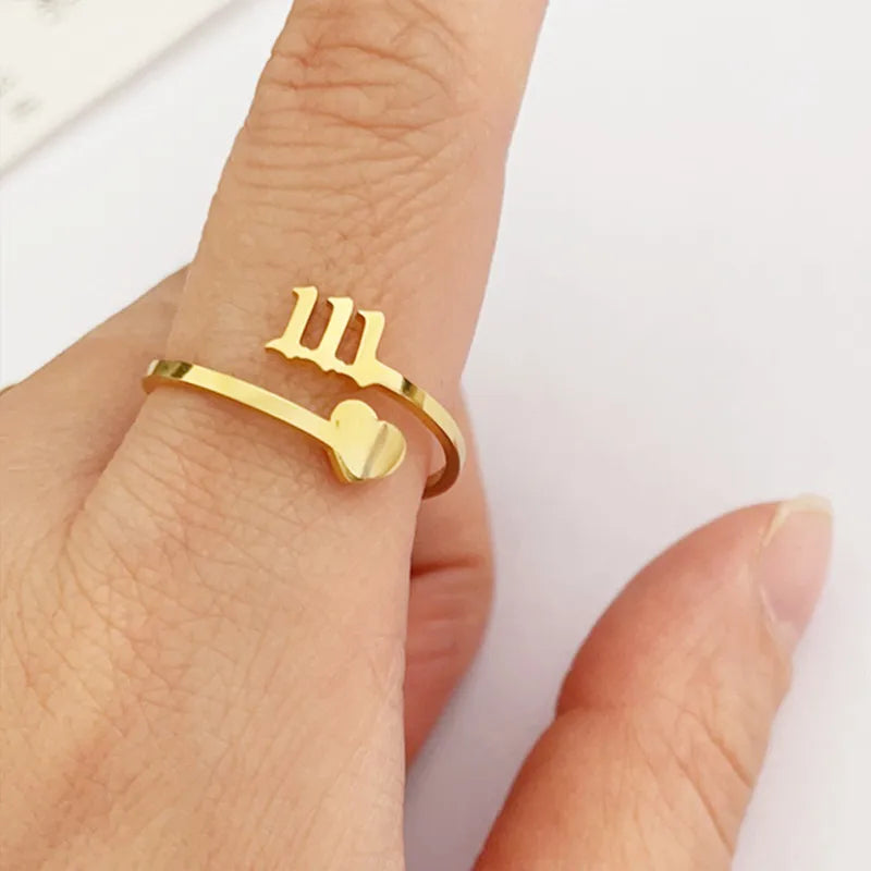 Lucky 111 222 333 444 555 777 888 999 666 Rings Stainless Steel Angel Number Open Circle Heart Ring
