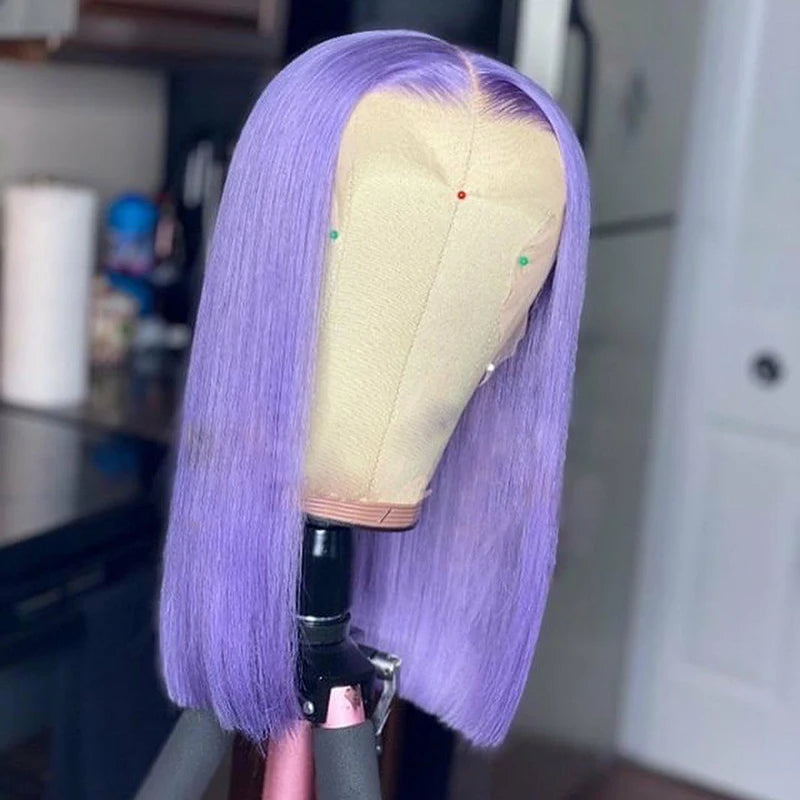 Glueless Bob Colour Wigs 100 Virgin Human Hair Violet Purple Cuticle Aligned Transparent Lace Front Wig