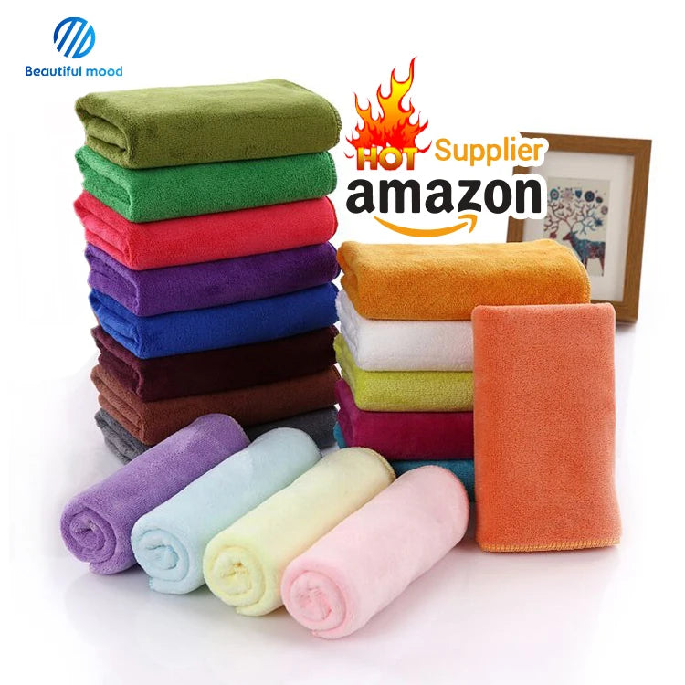 Custom Logo Microfiber Towel Multi-Purpose Car Cleaning Hair Dry Bath Face Hand Towel Quick-Dry with Solid Color Pattern