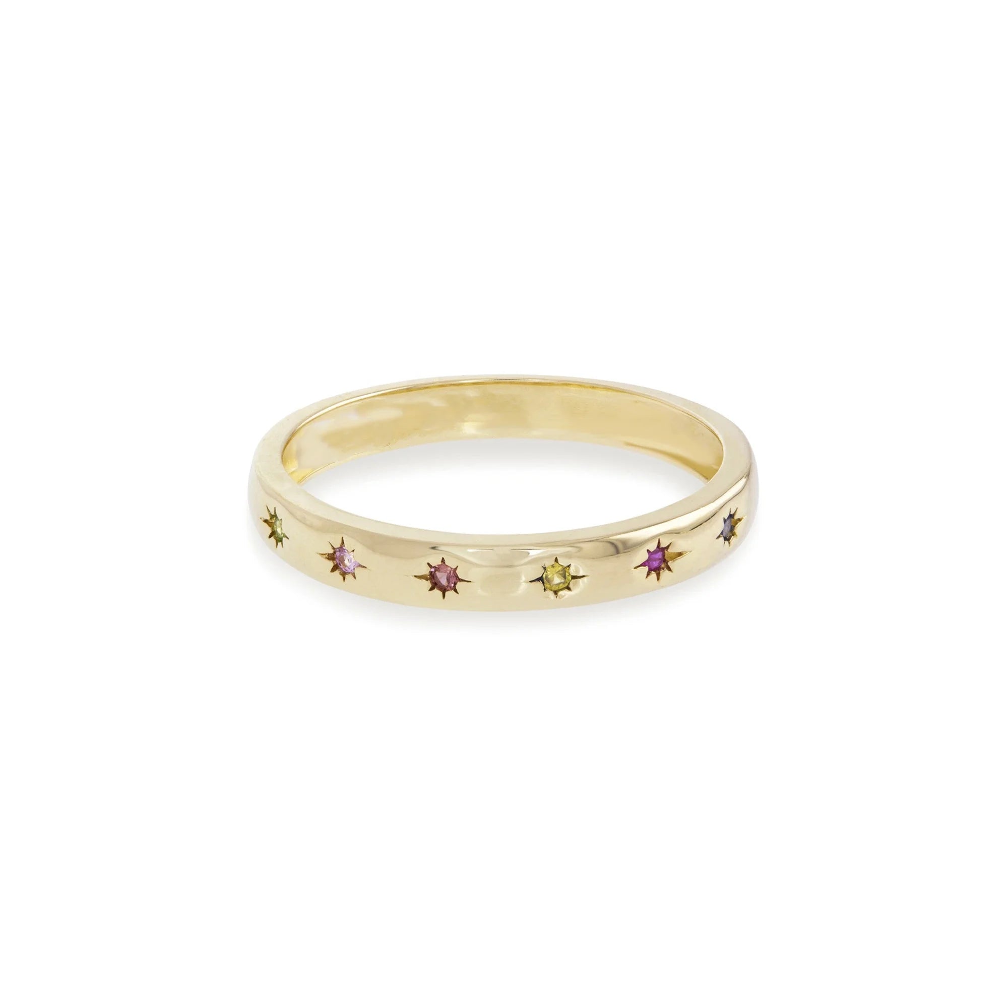 Pave Rainbow CZ Starburst Band Ring Silver 925