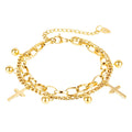 Bulk Popular Women Stainless Steel Gold Cross Charm Bracelet