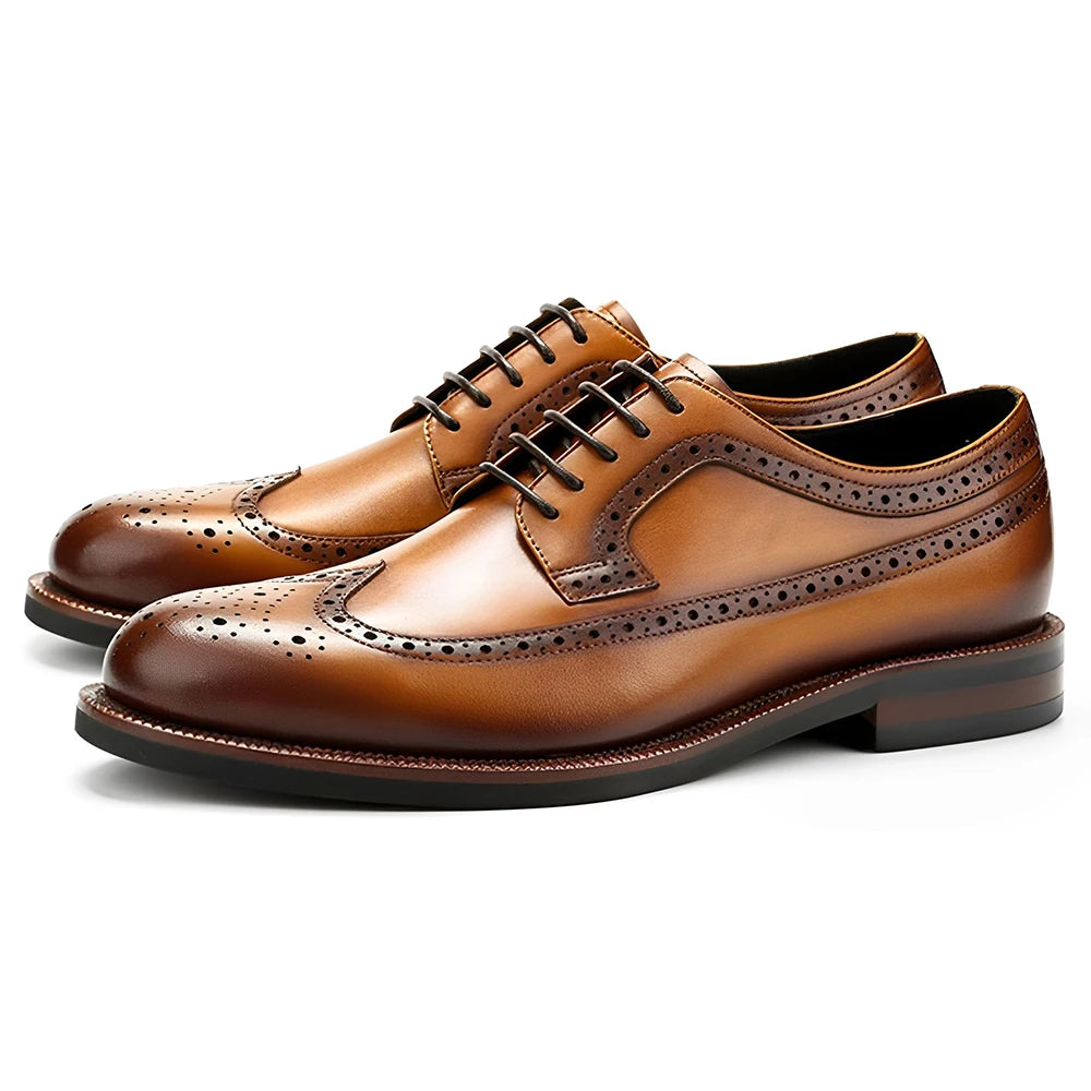 Luxury Men's Genuine Leather Derby Shoes Business Oxford Shoes Solid Breathable Anti-Slip Slightly Waterproof Autumn