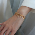 Personality Simple Hand Jewelry Women'S Stainless Steel  18K Gold Plated Chain Leaf Tassel