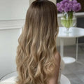 Russian Human Hair Lace Top Wigs 200% Density Brown Highlight Blonde Balayage Loose Wave European Remy Hair Wig for Women