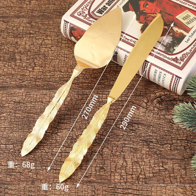 Luxury Christmas Style Gold Zinc Alloy Wedding Cake Server Knife Set New Stainless Steel Pizza Knife Shovel Cutter for Kitchens
