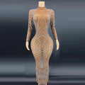 Sparkly Diamond Crystal Split Women's Ballroom Performance Maxi Bodycon Dress 2022 Fashion Show Costume